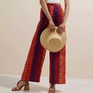 Sika Anthropologie Abstract Wide-Leg Trousers red orange *altered